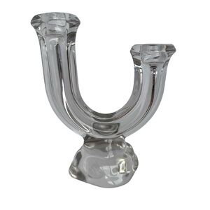 Vintage Vannes Le Chatel Glass Double Candle Stick Holder Clear Made in France